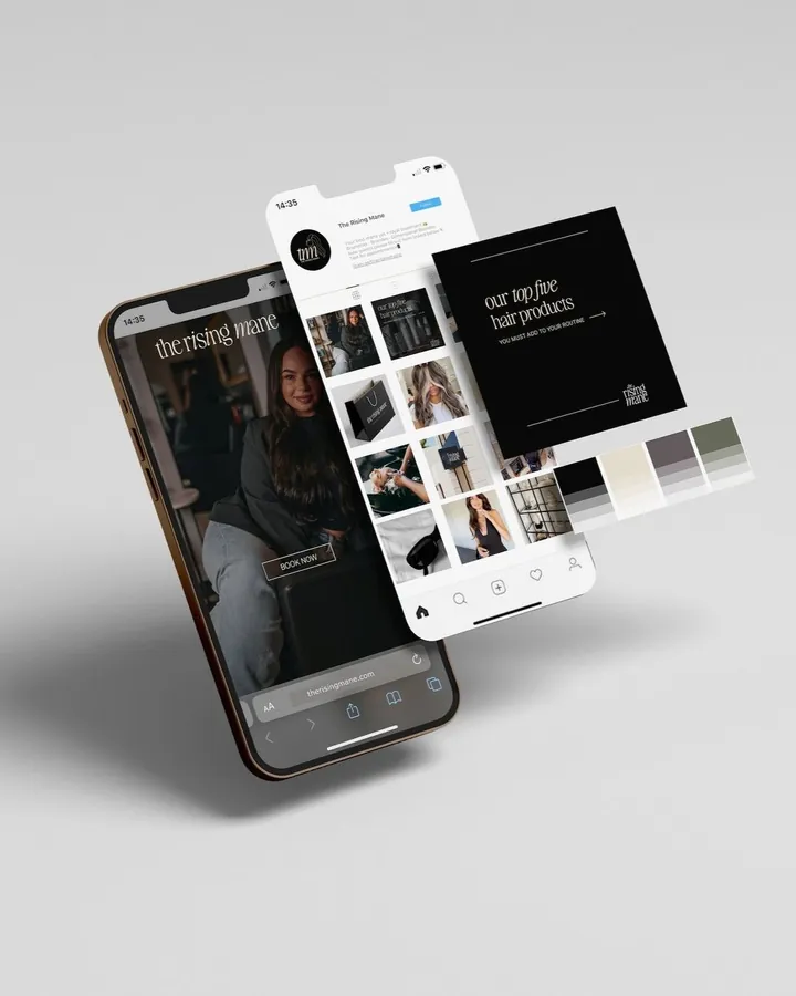 Phone mock-ups showing a social media feed layout